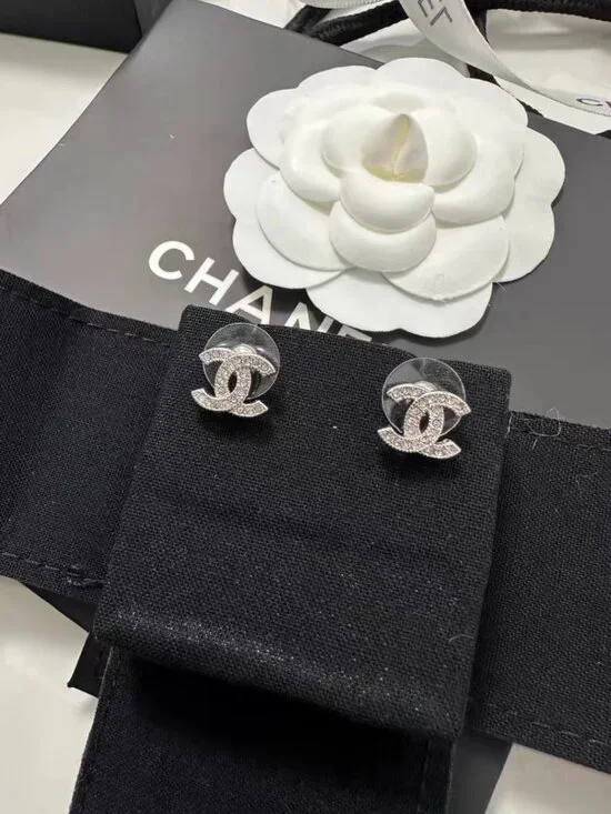 Chanel Classic CC Logo Paved Stud Earrings - Picture 2 of 4
